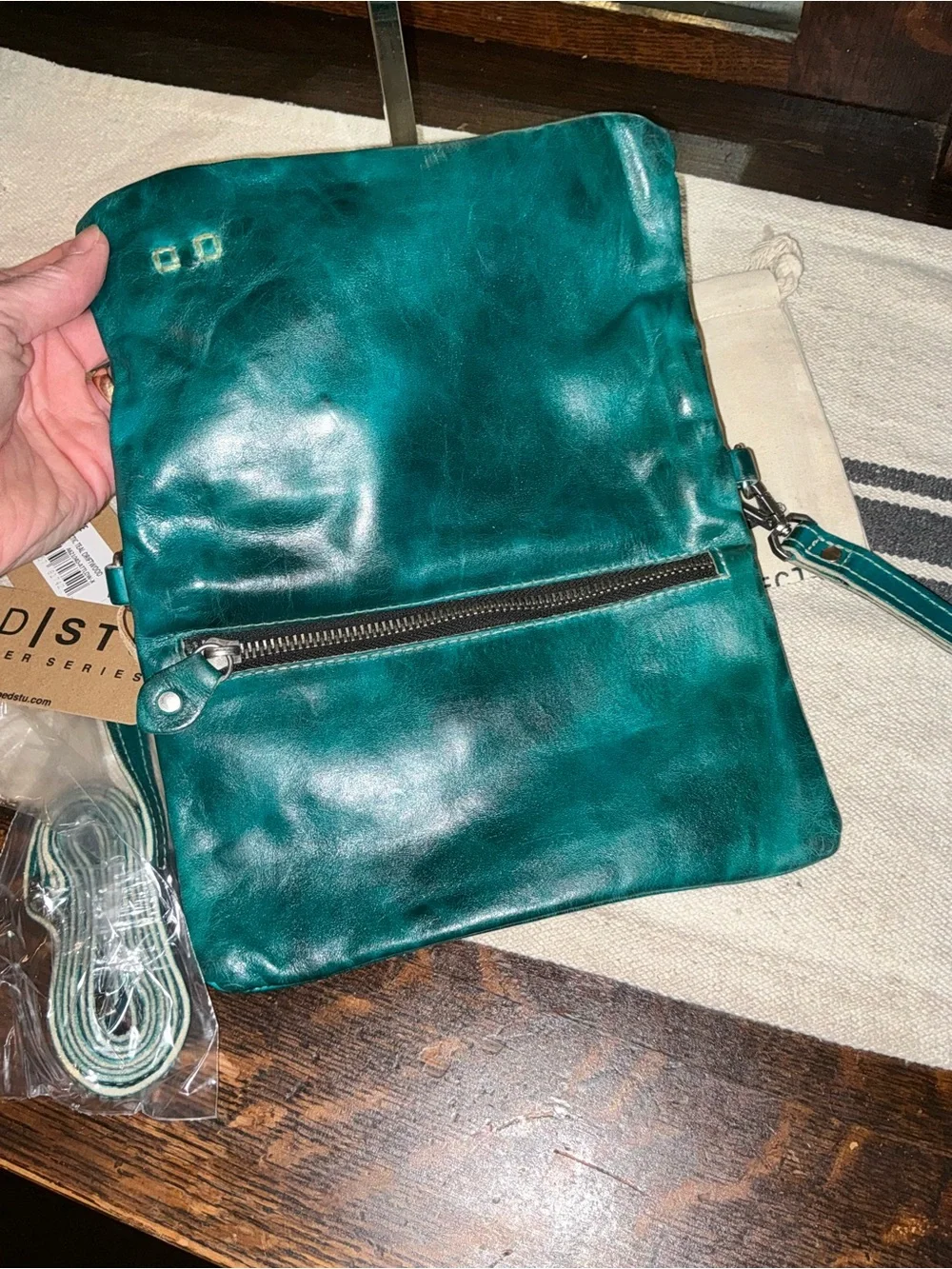 NWT Bed Stu Cadence Wallet Wristlet Crossbody Bag Arctic Teal Driftwood  $179